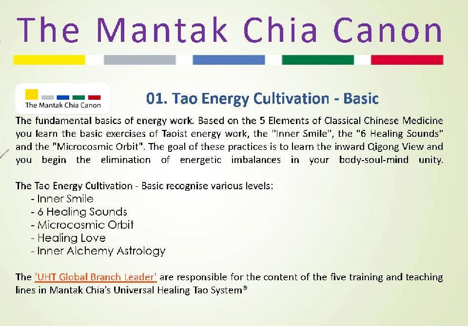 The first Healing Art: Tao Energy Cultivation - Basics (color code yellow)